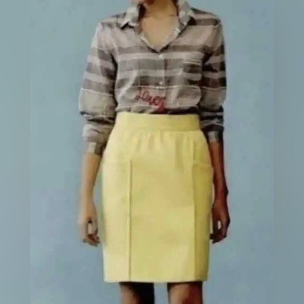 Anthropologie Cartonnier Pencil Skirt Women's 4 Yellow High Waist Welt Pockets